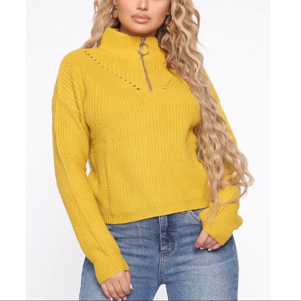 Fashion Nova Quarter Zip Sweater - Mustard